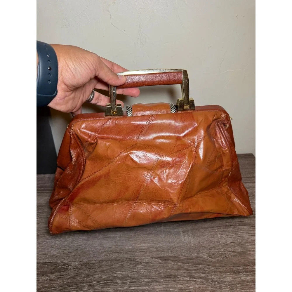 Vintage Leather Handbag Patchwork Celestial Doctor Bag Brown